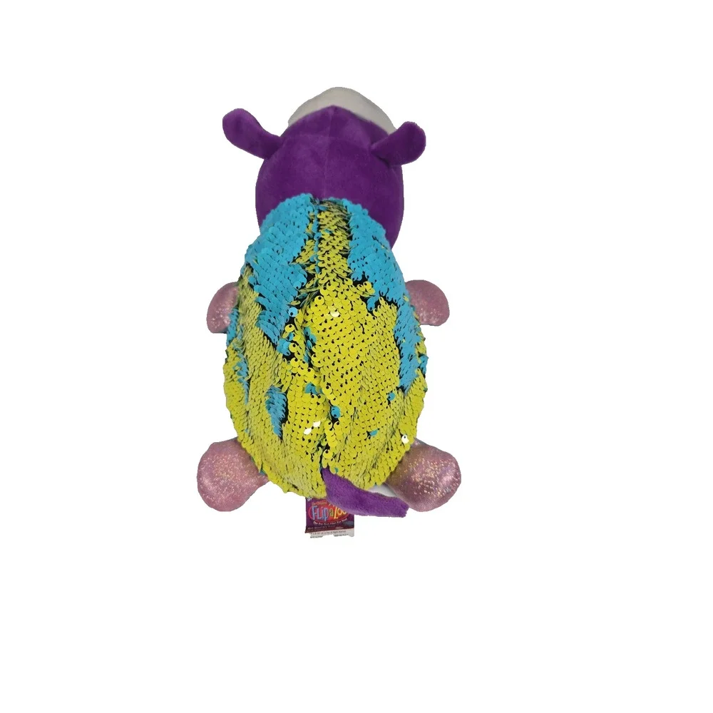 Flip A Zoo 2017 Reversible Purple Stuffed Plush Sequined Hippo Giraffe 14 Inch